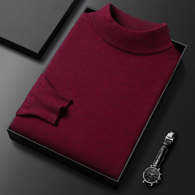 Men's Sweater Slim Fit Pure Color Half Collar Knitted Bottoming Shirt