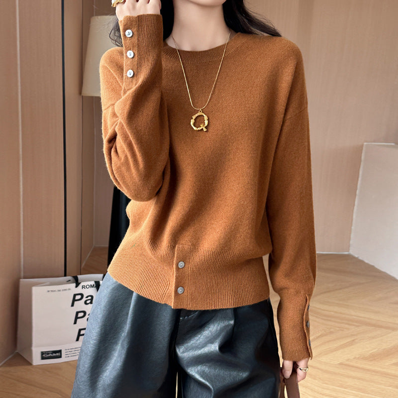 Women's French-style Button Split Turtleneck Sweater