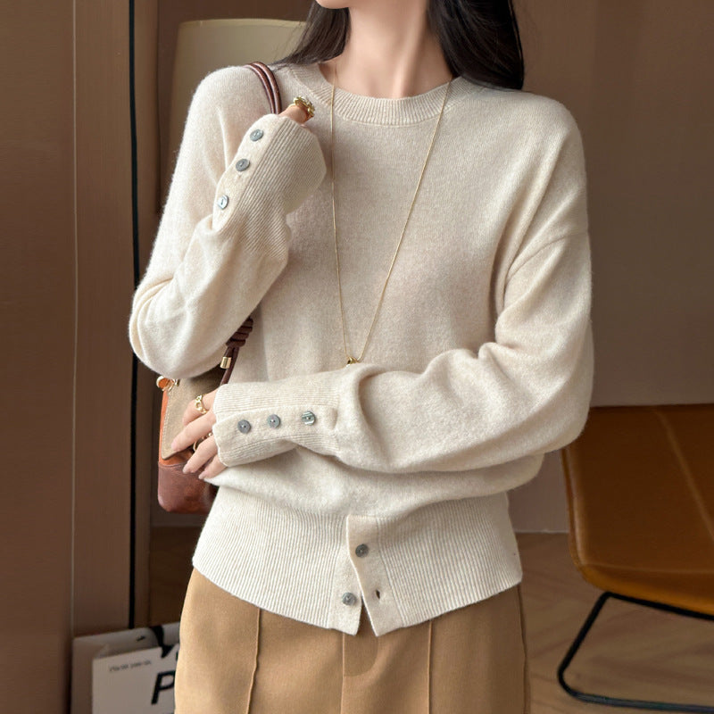 Women's French-style Button Split Turtleneck Sweater