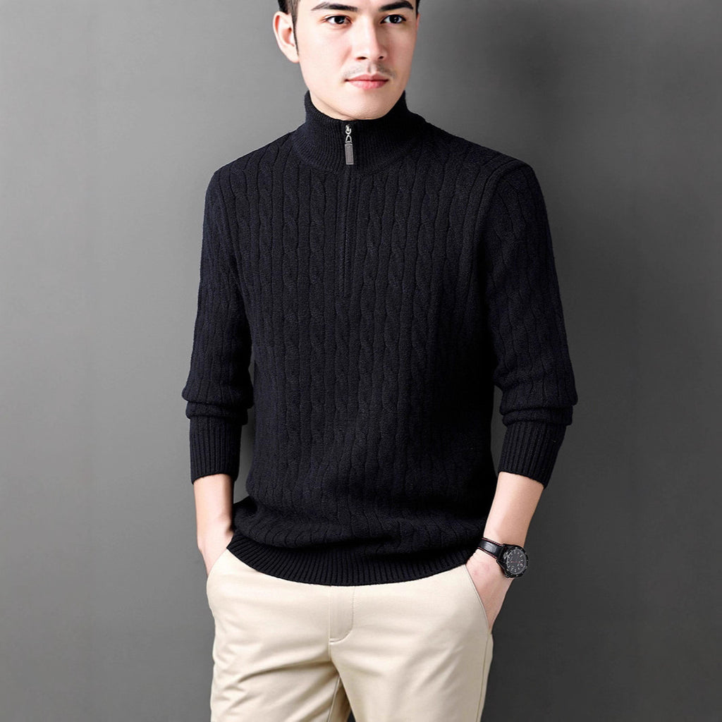 Autumn And Winter Knitting Half Turtleneck Warm Twisted Loose-fitting Long Sleeve Sweater Men
