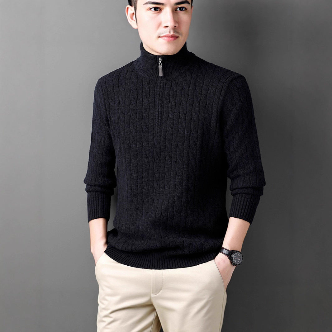 Autumn And Winter Knitting Half Turtleneck Warm Twisted Loose-fitting Long Sleeve Sweater Men