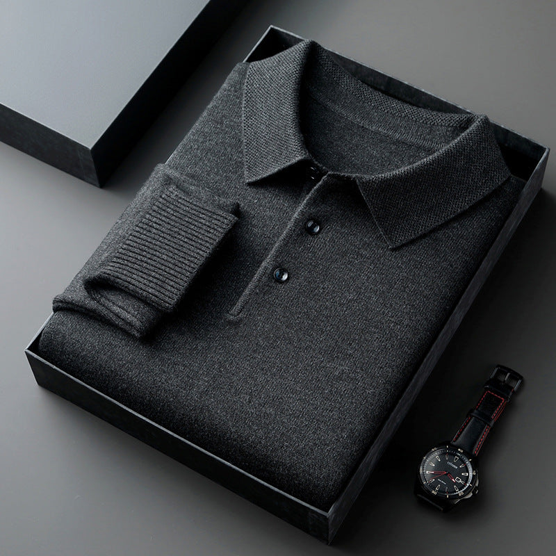 Lapel Long Sleeve Men's Solid Color Middle-aged Bottoming Sweater