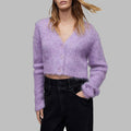 Women's V-neck Single Breasted Mink Solid Color Short Commuter Sweater
