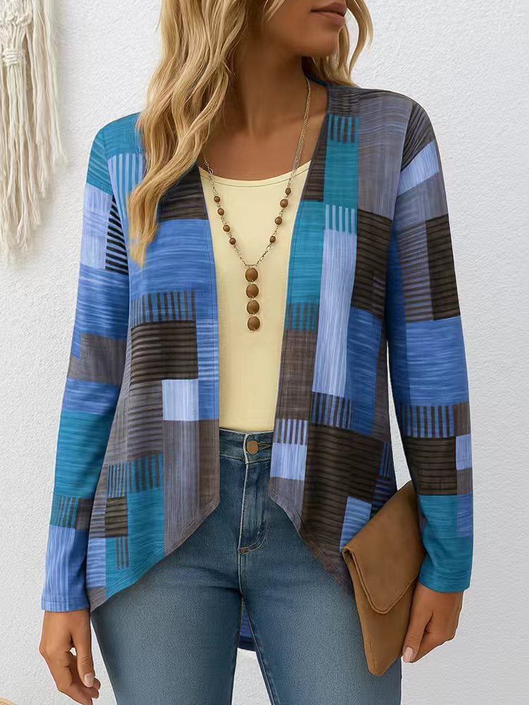 Casual Round Neck Long Sleeve Cardigan Digital Printing Women's Top T-shirt