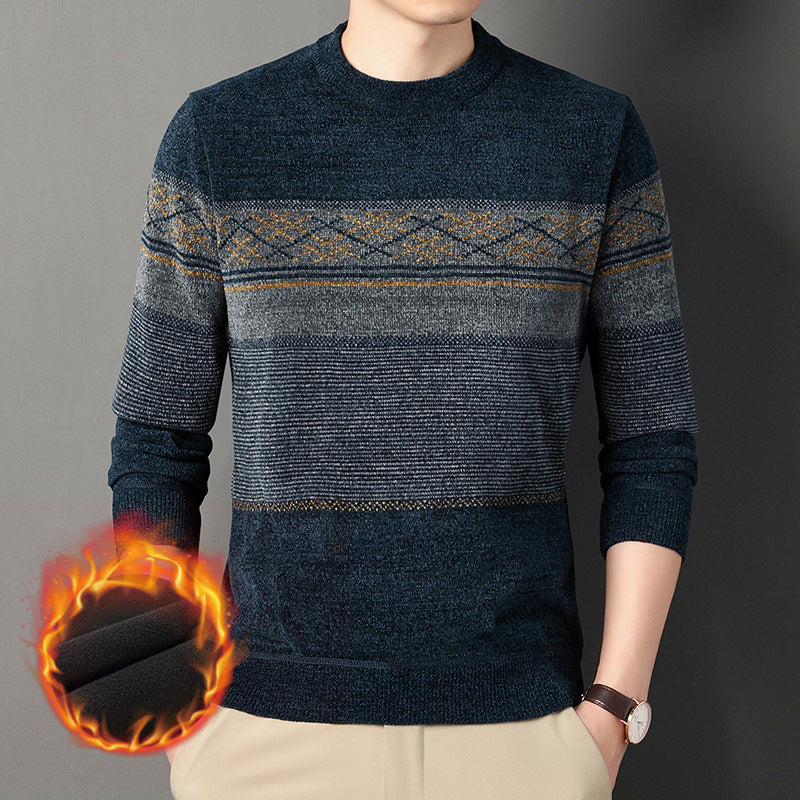 Chenille Velvet Padded Sweater Middle-aged Men's Clothing Thick Warm Jacquard