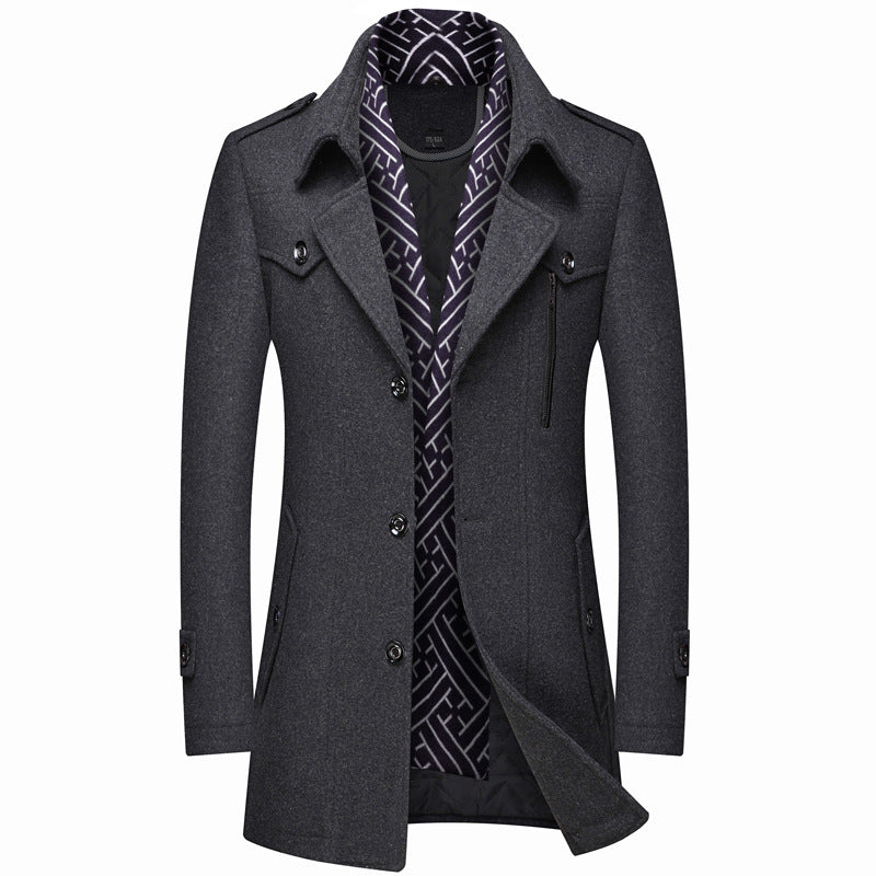 Thickened Men's Wool Woolen Trench Coat