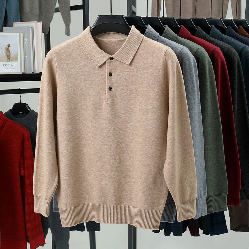 Lapel Long Sleeve Men's Solid Color Middle-aged Bottoming Sweater