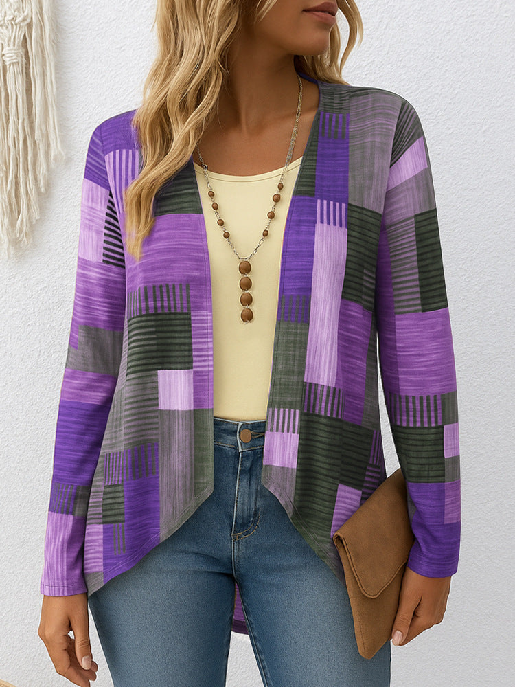 Casual Round Neck Long Sleeve Cardigan Digital Printing Women's Top T-shirt