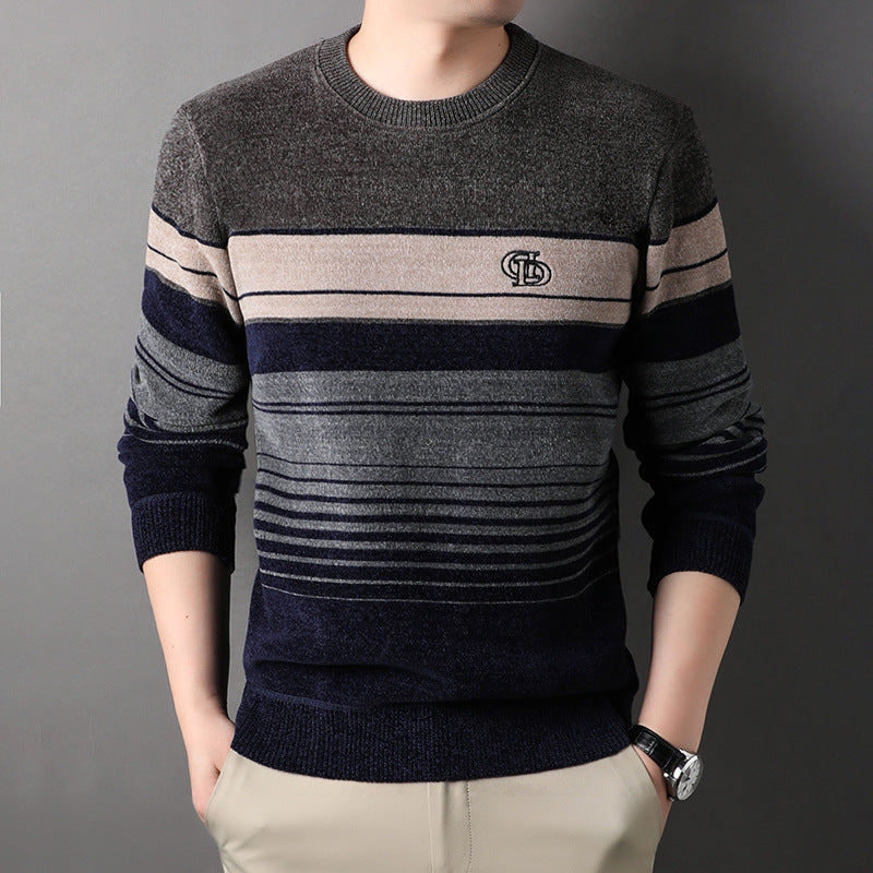 Fleece-lined Thickened Striped Fashion Pullover Base Knitwear