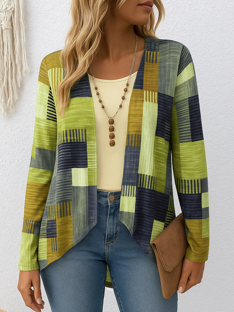 Casual Round Neck Long Sleeve Cardigan Digital Printing Women's Top T-shirt