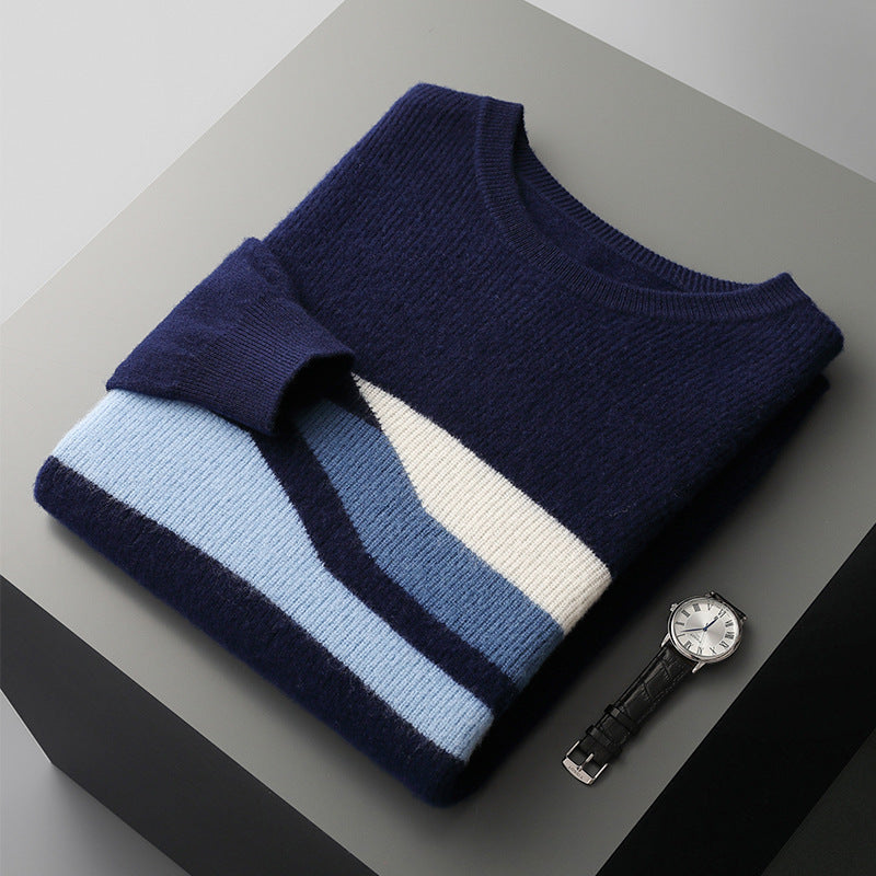 Autumn And Winter Round Neck Woolen Sweater Men's Contrasting Color Jacquard Inner Wear Sweater