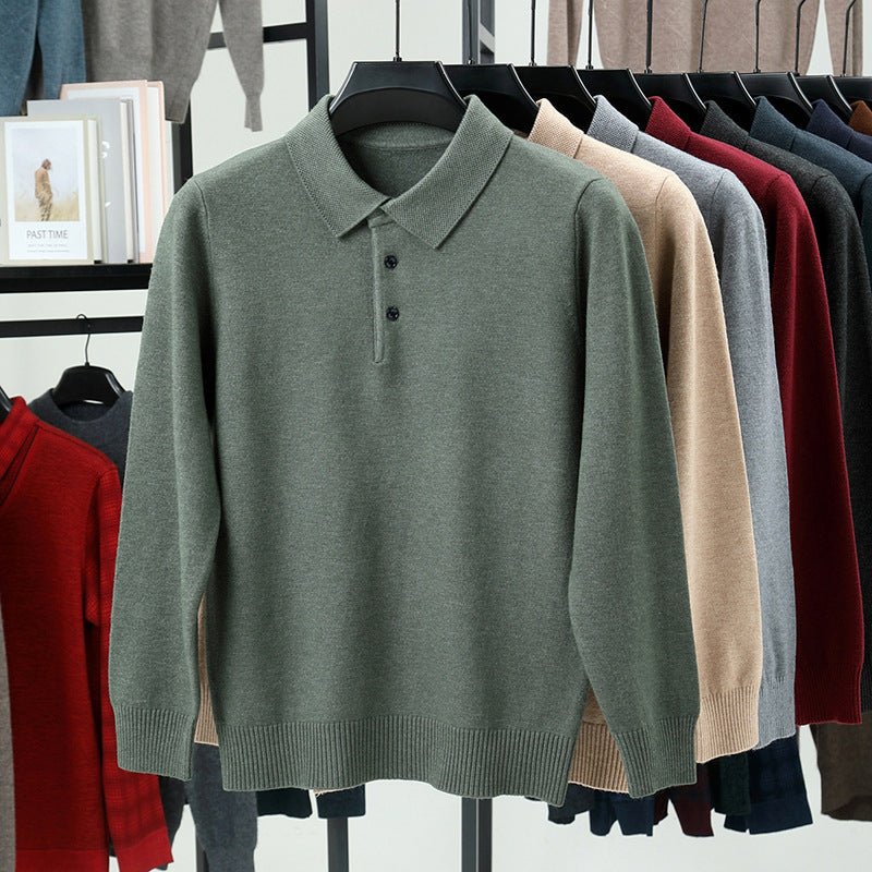 Lapel Long Sleeve Men's Solid Color Middle-aged Bottoming Sweater