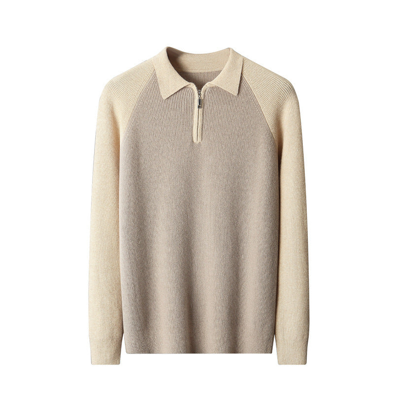 Half Zipper Contrast Color Lapels Sweater For Men