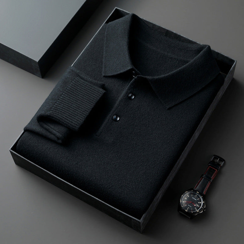 Lapel Long Sleeve Men's Solid Color Middle-aged Bottoming Sweater