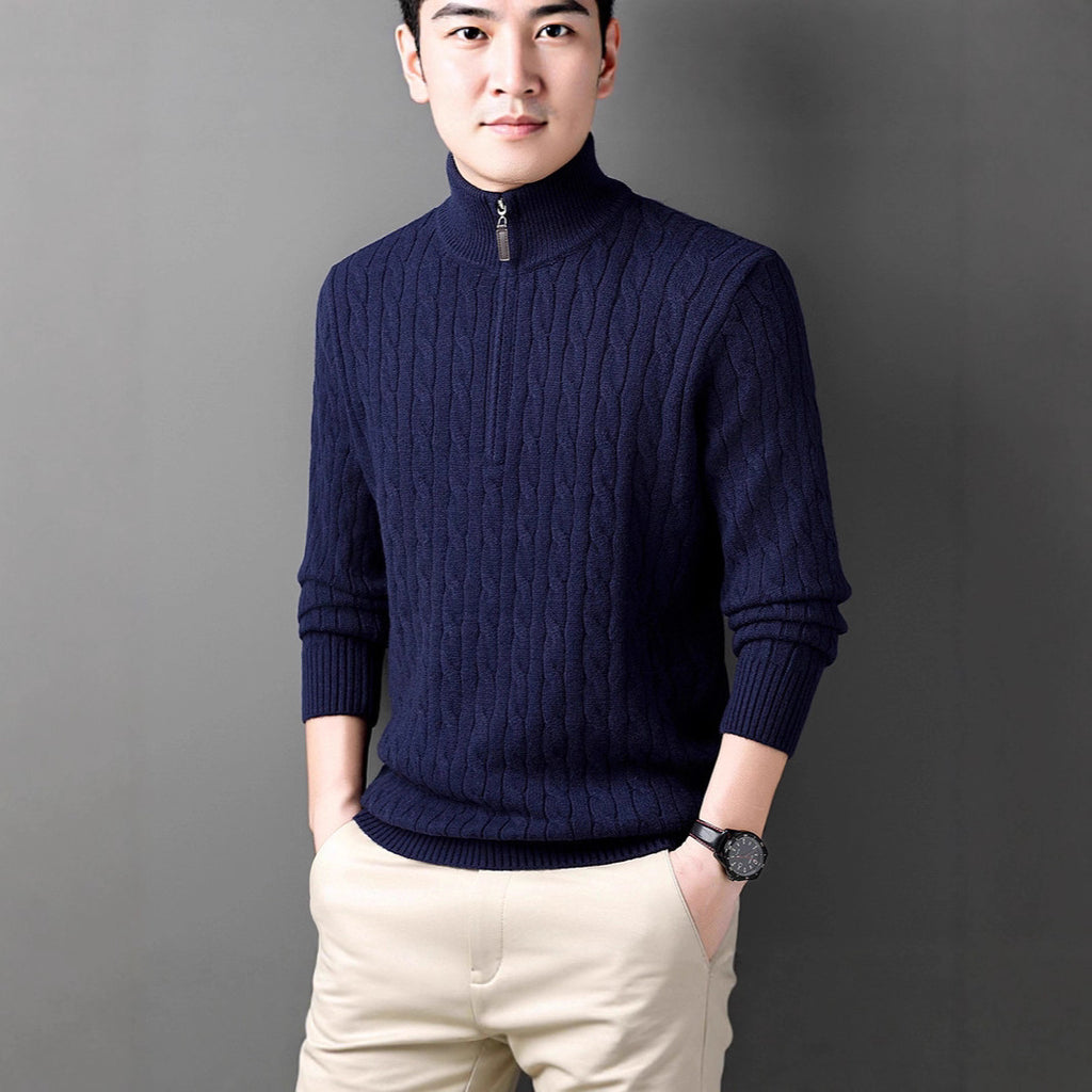 Autumn And Winter Knitting Half Turtleneck Warm Twisted Loose-fitting Long Sleeve Sweater Men