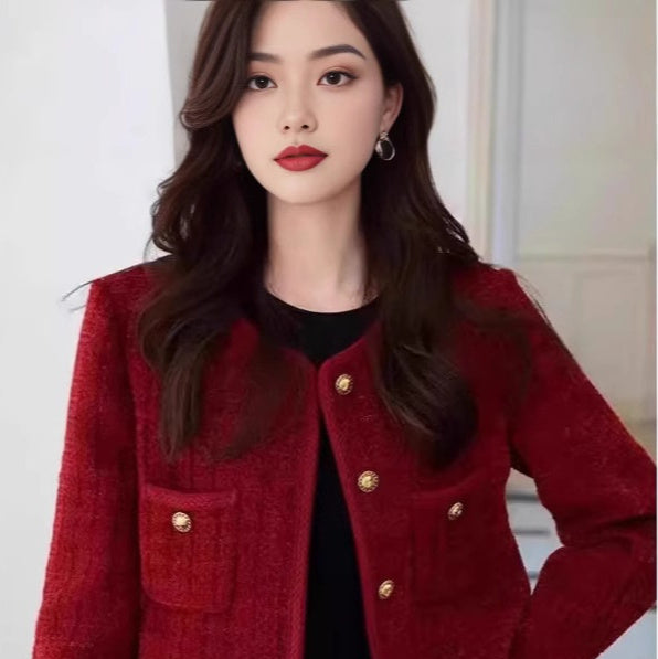 Wine Red Coat French Style Temperament Socialite