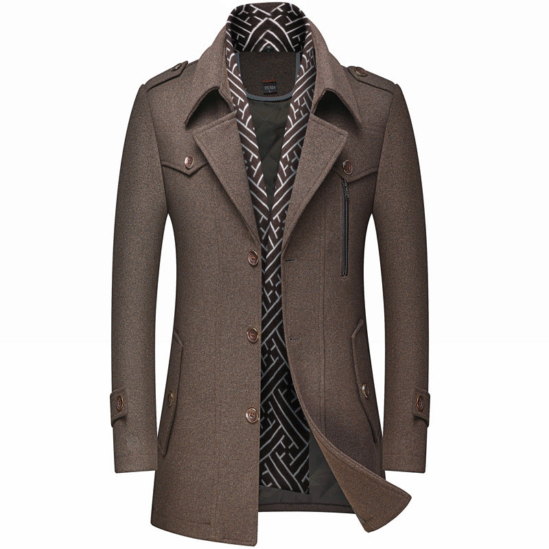 Thickened Men's Wool Woolen Trench Coat