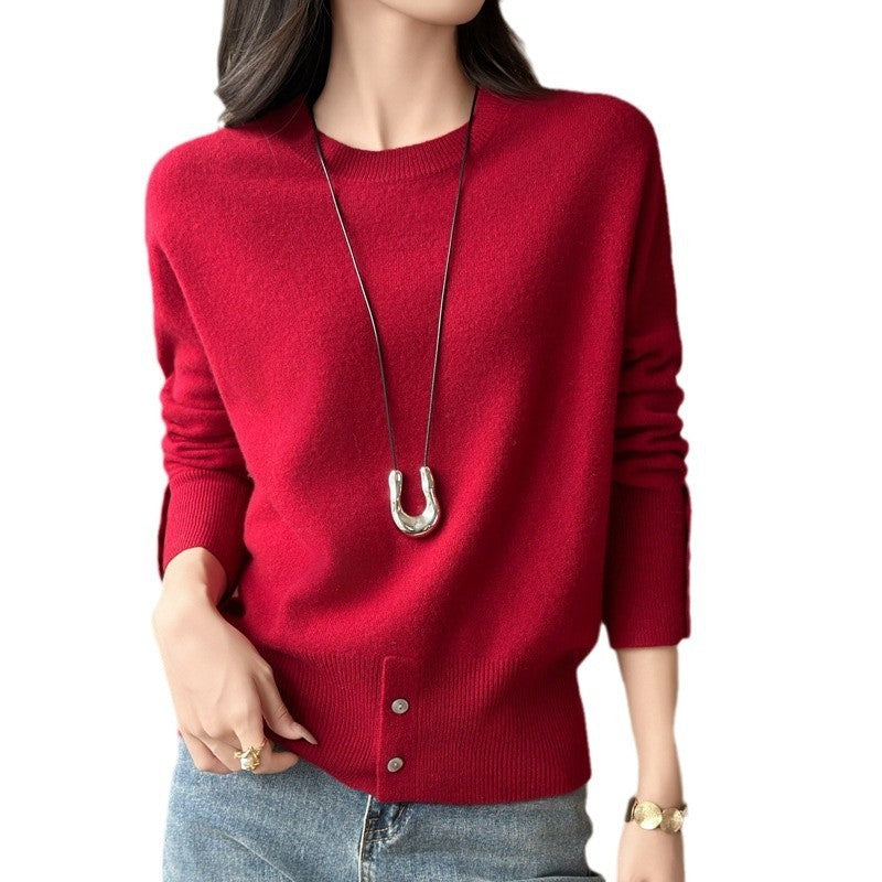 Women's French-style Button Split Turtleneck Sweater