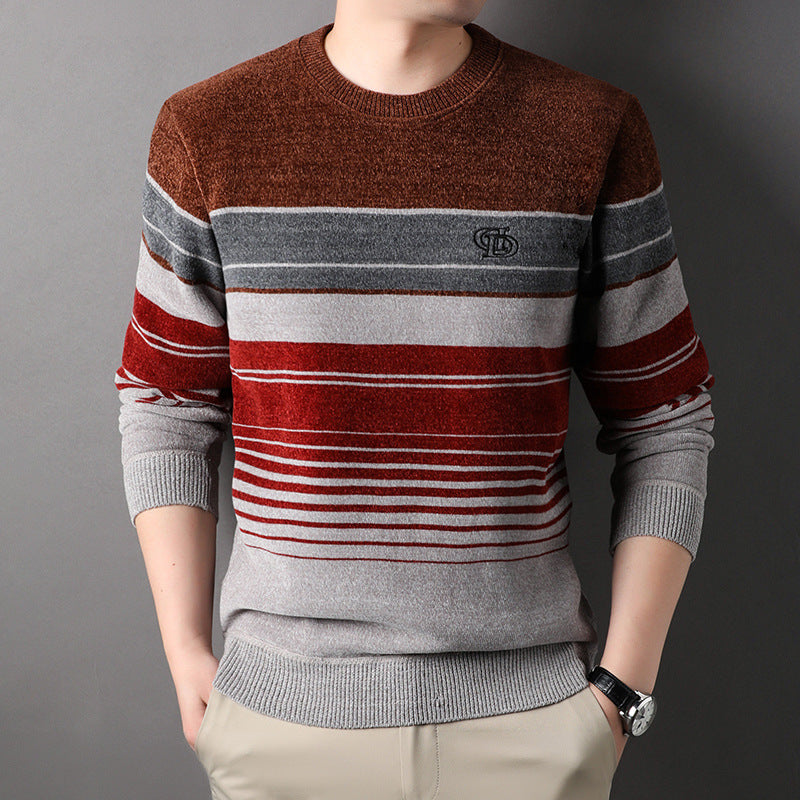 Fleece-lined Thickened Striped Fashion Pullover Base Knitwear