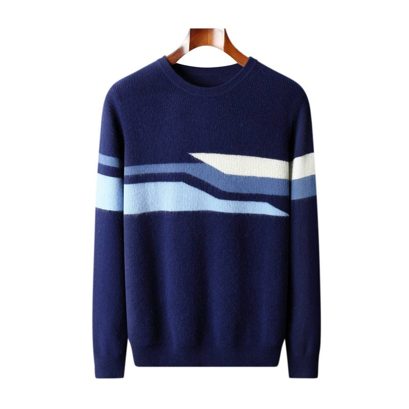 Autumn And Winter Round Neck Woolen Sweater Men's Contrasting Color Jacquard Inner Wear Sweater