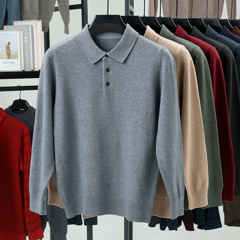 Lapel Long Sleeve Men's Solid Color Middle-aged Bottoming Sweater