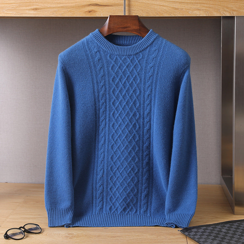 All-matching Seven-needle Thickened Twisted Round Neck Men's Sweater