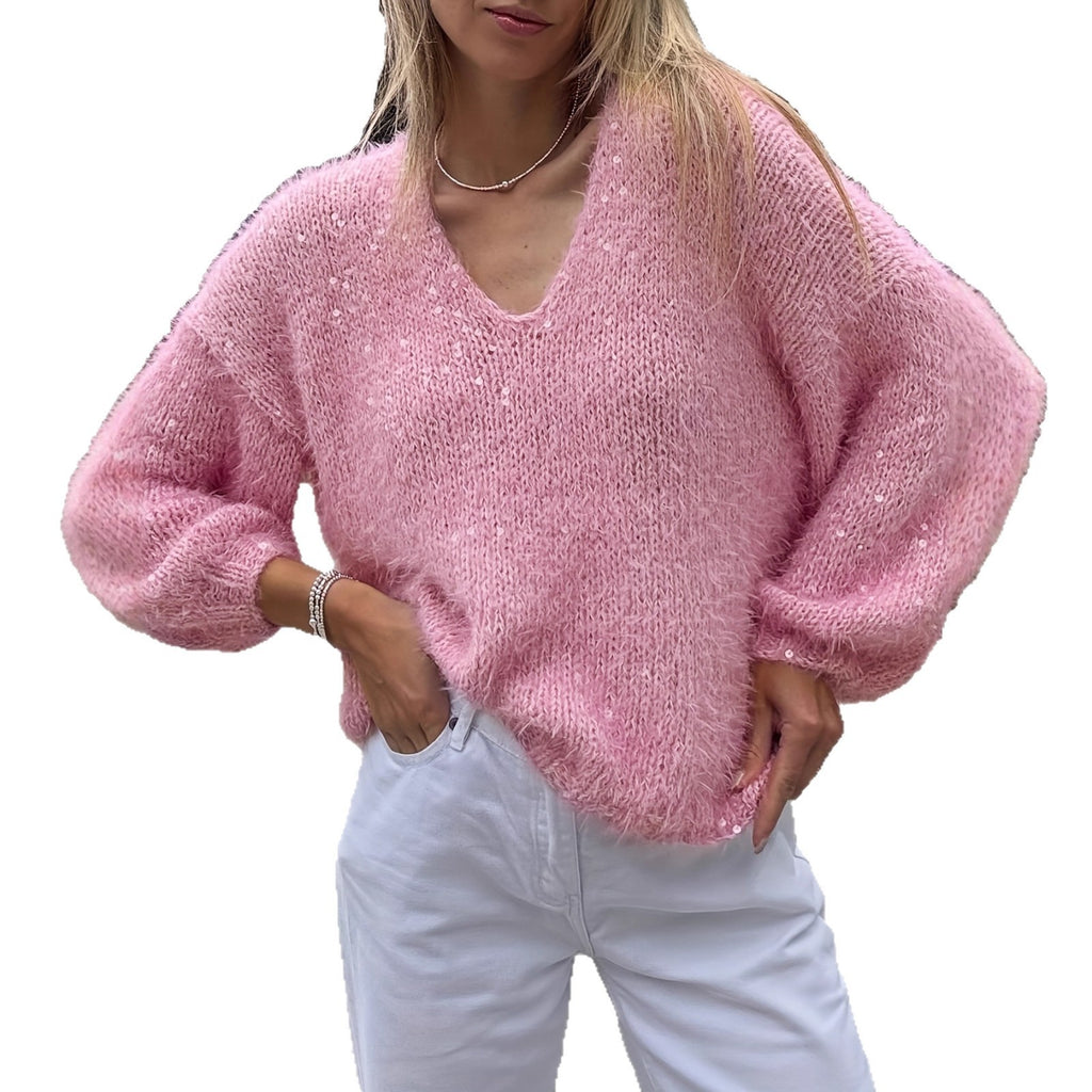 Loose Shiny Pink Women's Sweater