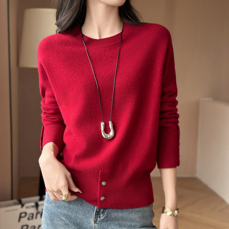 Women's French-style Button Split Turtleneck Sweater