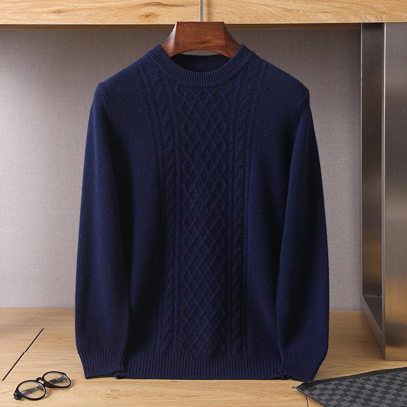 All-matching Seven-needle Thickened Twisted Round Neck Men's Sweater