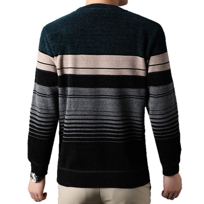 Fleece-lined Thickened Striped Fashion Pullover Base Knitwear