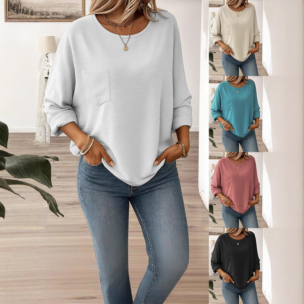 Round Neck Regular Solid Color Multi-color Women's Top T-shirt