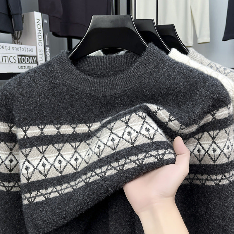 Fashion New Round Neck Pullover Mink Knitted Sweater Men