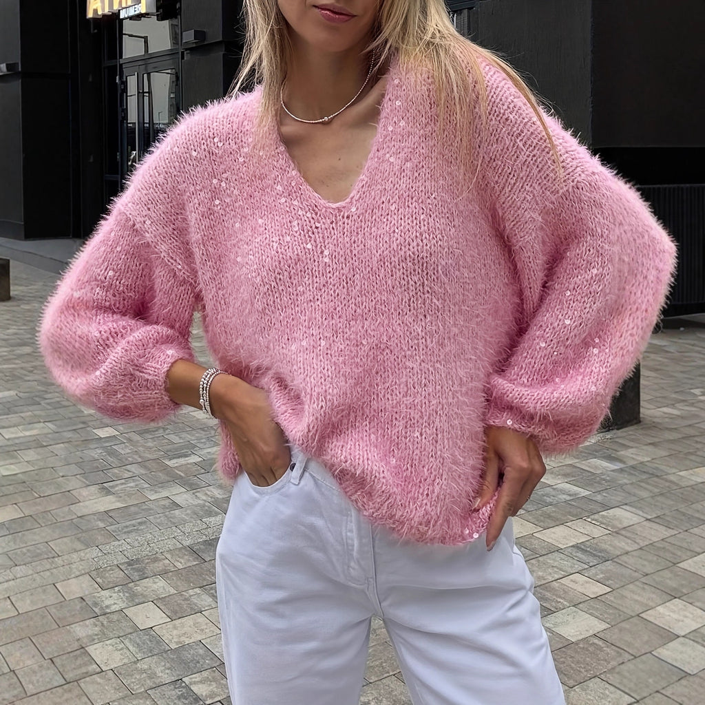 Loose Shiny Pink Women's Sweater