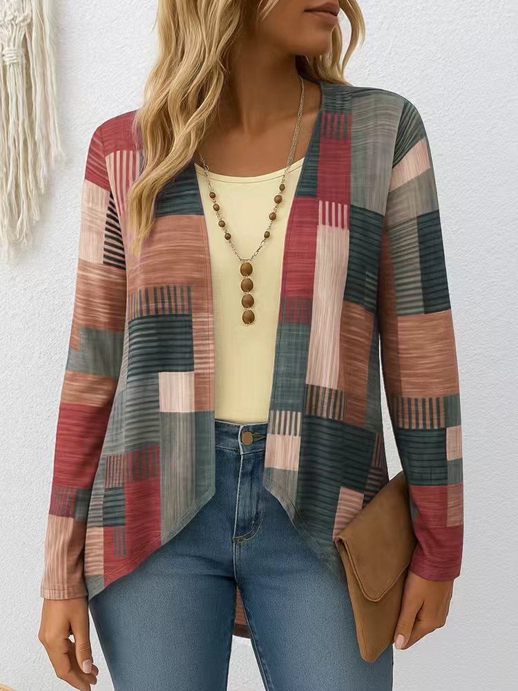 Casual Round Neck Long Sleeve Cardigan Digital Printing Women's Top T-shirt