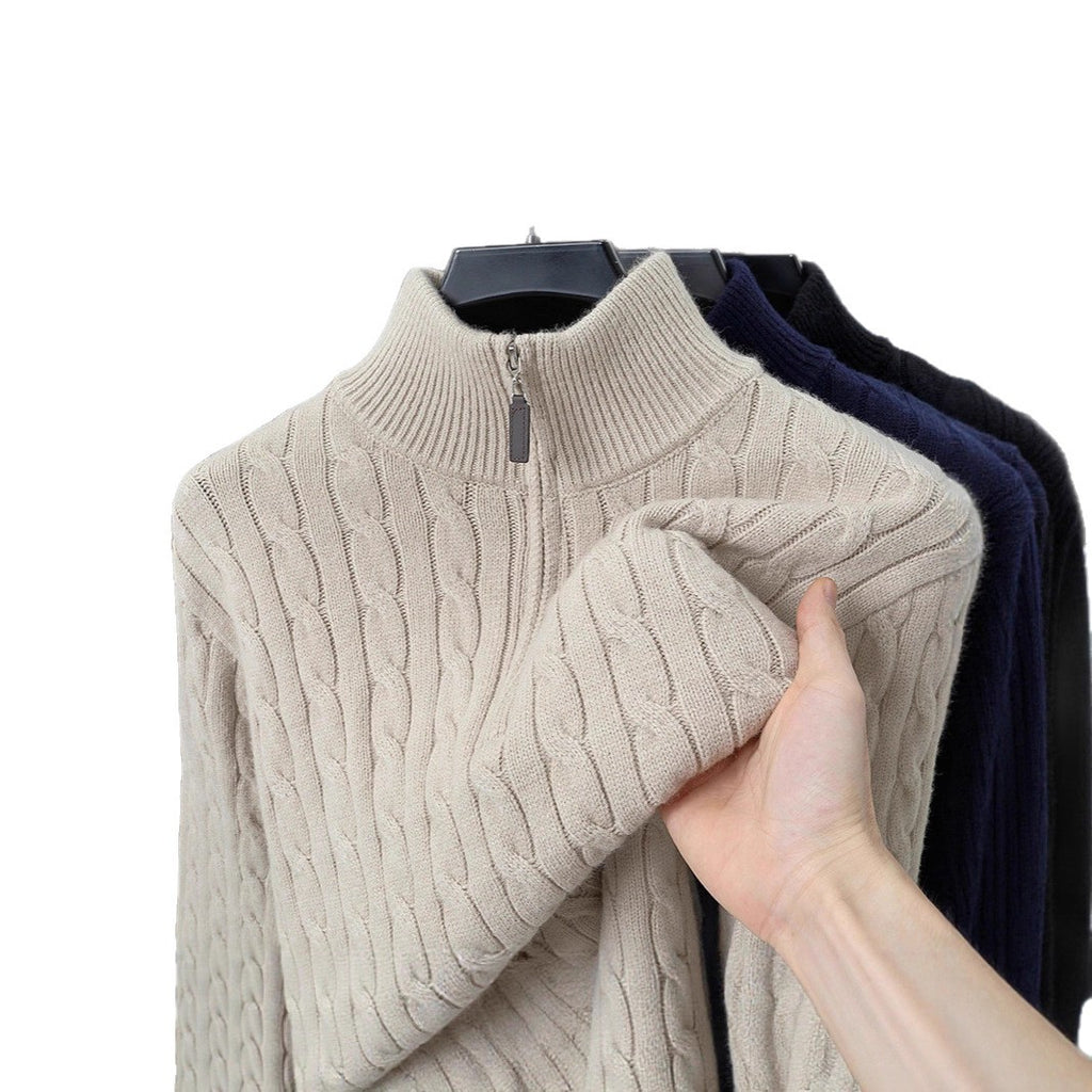 Autumn And Winter Knitting Half Turtleneck Warm Twisted Loose-fitting Long Sleeve Sweater Men